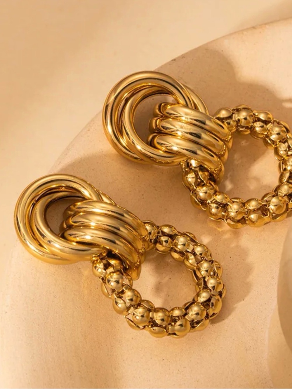 18k Gold chunky Statement Knot Drop Earrings - Women Jewelry